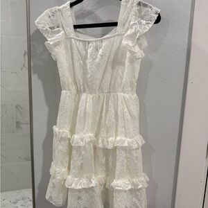 Charming White Lace Ruffle Kids Dress